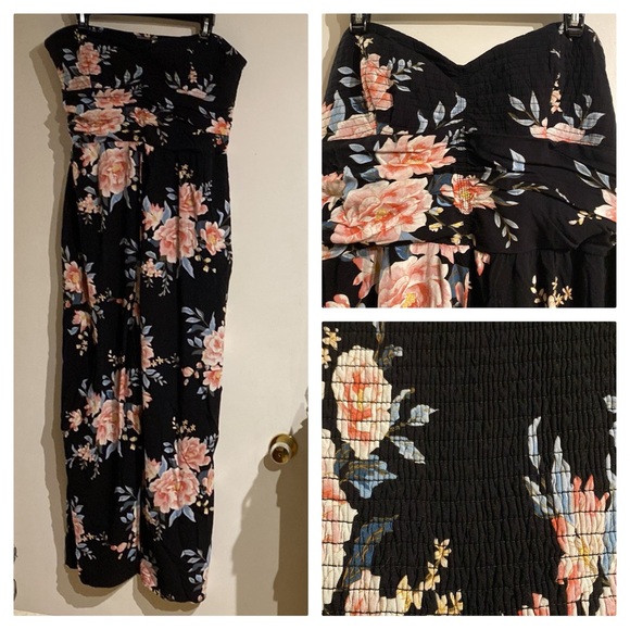 Strapless Floral Wide Leg Pantsuit w/ Shaped Bodice & Shirred Elastic Back!!! - Picture 10 of 14